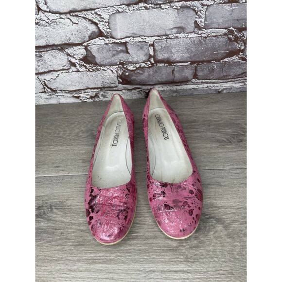 Osvaldo Pericoli Pink Leather Spots VTG Designer Ballet Flats Women 7M US/37.5EU - Picture 3 of 16